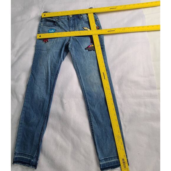 Cat & Jack Super Skinny Jeans Medium Blue w/Patches & Unfinished Hem 12 2409 - Picture 7 of 12